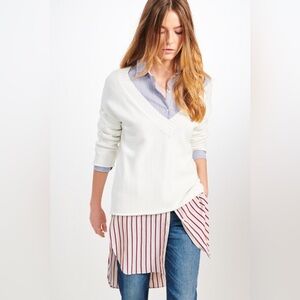 Cop.Copine Sporty Chic White Sweater With Embroidered Collar size Small